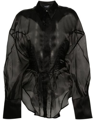 Mugler Lace-up Detailing Silk Shirt - Black