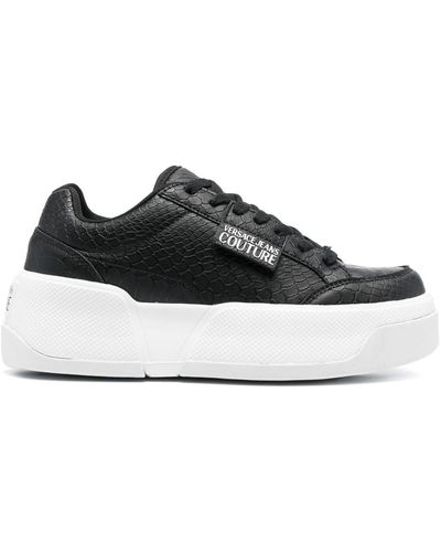Versace Logo-patch Round-toe Sneakers - Black