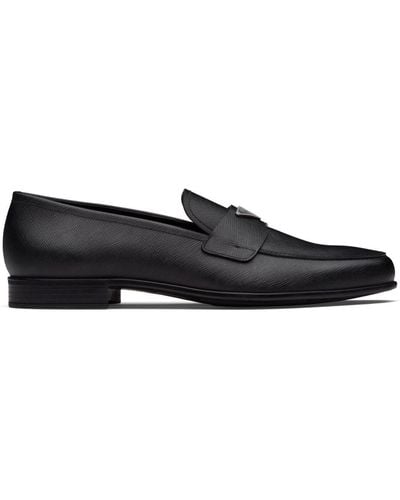 Prada Leather Logo Loafers - Black