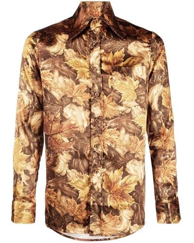 ERL All-over Leaf-print Shirt - Brown