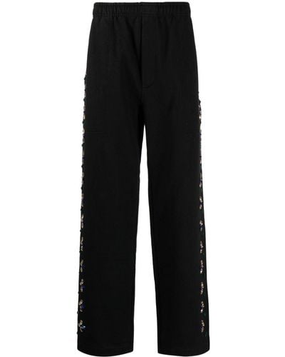 Bode Concord Beaded Cotton Trousers - Black