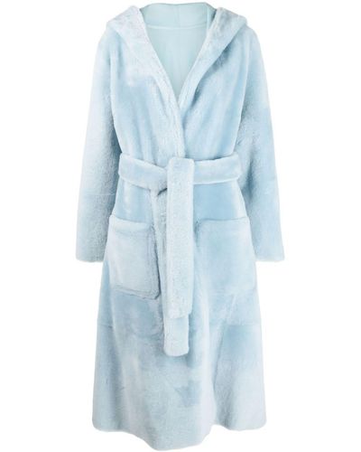Liska Reversible Hooded Shearling Coat - Blue
