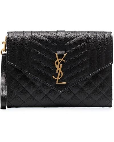 Saint Laurent Envelope Quilted Leather Clutch Bag - Black