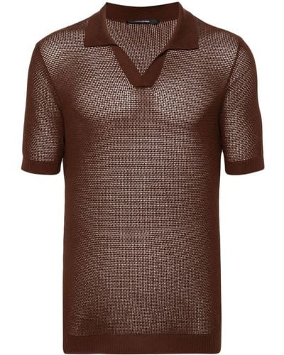 Tagliatore Crochet-knit Cotton Polo Shirt - Brown