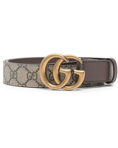 Gucci Double G Buckle GG Supreme Canvas & Leather Belt - Brown