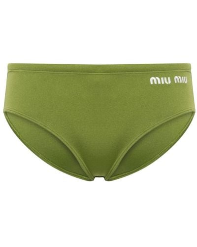 Miu Miu Logo-Embroidered Bikini Bottoms - Green