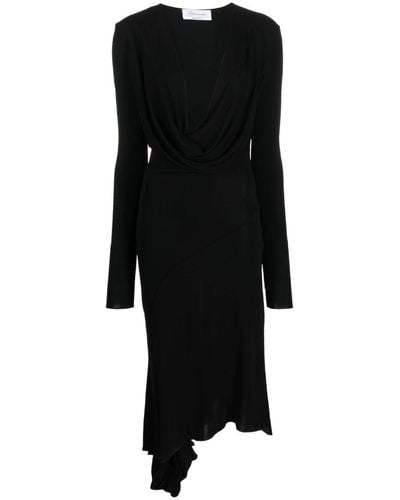 Blumarine Plunging U-neck Long-sleeves Dress - Black