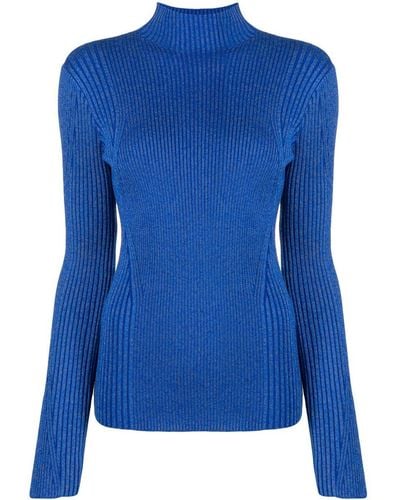 Dion Lee Ribbed-knit Long-sleeved Jumper - Blue