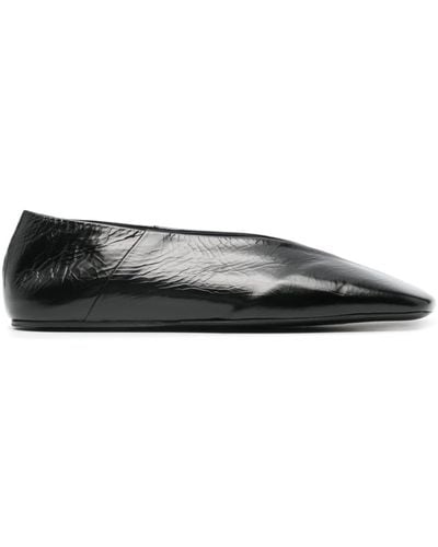 Jil Sander Square-toe Leather Ballerina Shoes - Black