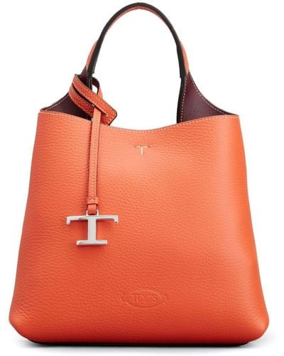 Tod's Logo-pendant Leather Tote Bag - Orange