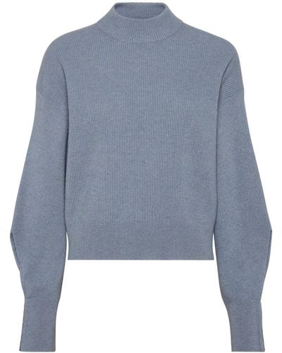 Brunello Cucinelli Mock-neck Cashmere Sweater - Blue