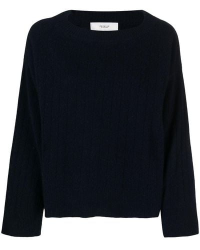 Pringle of Scotland Wide-neck Ribbed-knit Sweater - Blue