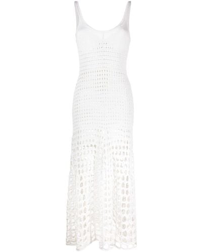 Chloé Open-Knit Sleeveless Silk Dress - White