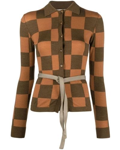Nanushka Checkerboard Button-up Cardigan - Brown