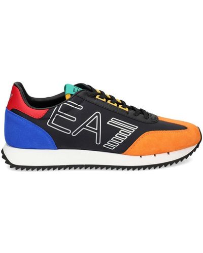 EA7 Logo-print Colour-block Trainers - Blue