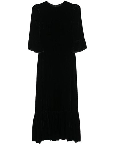 The Vampire's Wife Ruffled Velvet Midi Dress - Black