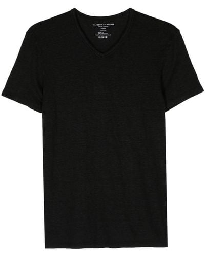 Majestic Filatures V-neck Linen T-shirt - Black