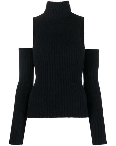 Blumarine Detachable-sleeves Ribbed-knit Top - Black