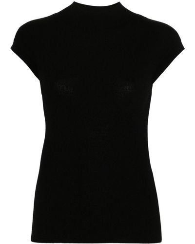 Allude Mock-neck Virgin Wool Top - Black