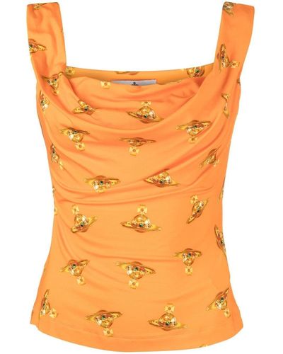 Vivienne Westwood Top drappeggiato con stampa - Arancione