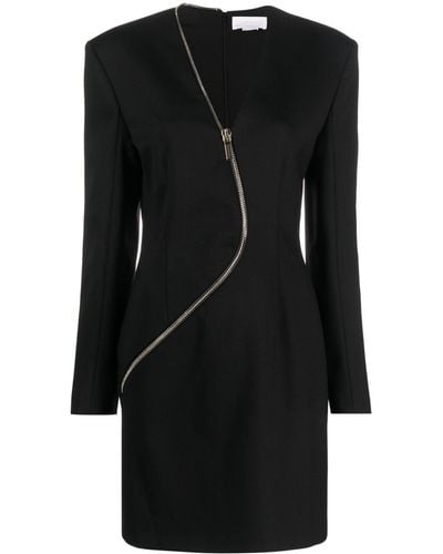 Genny Decorative-zip long-sleeve minidress - Nero