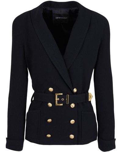 Emporio Armani Double-breasted Belted Blazer - Blue