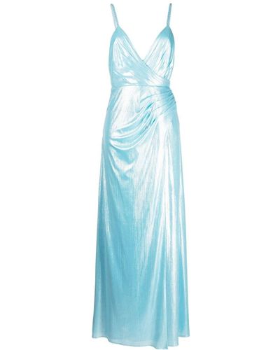 retroféte Yesi Lamé Wrap Dress - Blue