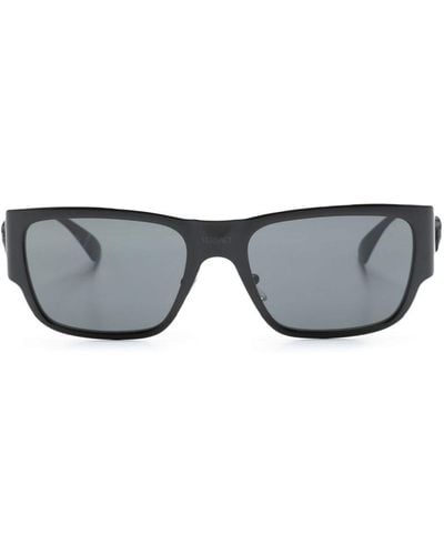 Versace Matte-effect Rectangle-frame Sunglasses - Grey