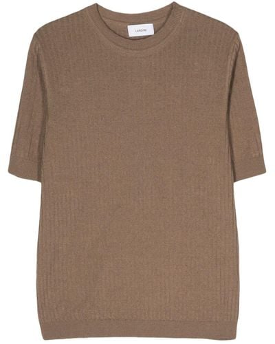 Lardini Ribgebreid T-shirt - Bruin