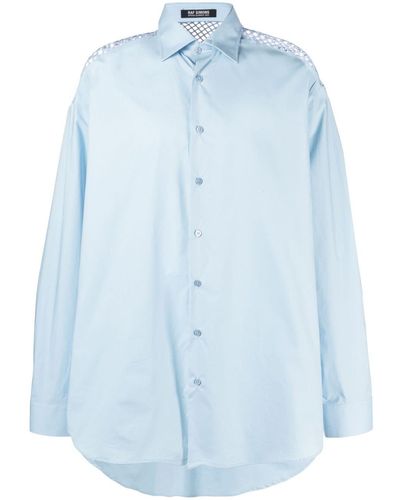 Raf Simons T-shirt en coton à empiècement en résille - Bleu
