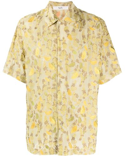Séfr Velvet-effect Print Shirt - Yellow