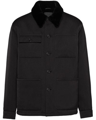 Prada Shearling-collar Cotton Coat - Black