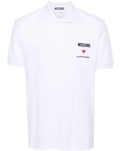 Moschino Poloshirt mit aufgesticktem Zitat - Weiß