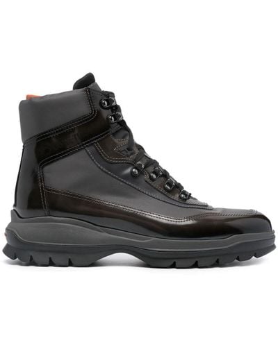 Santoni Panelled-design Lace-up Hiking Boots - Black