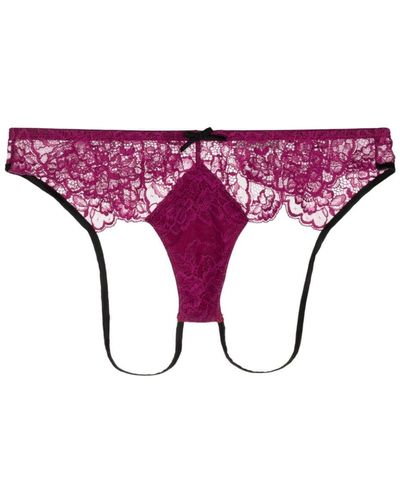 Fleur du Mal Roxy Lace-embroidered Thong - Purple