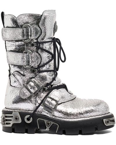 Rabanne X New Rock Metallic Leather Boots - Gray