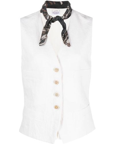 Brunello Cucinelli Tailored Linen Waistcoat - White