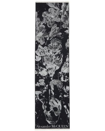 Alexander McQueen Flower Bloom Schal mit Totenkopf - Grau