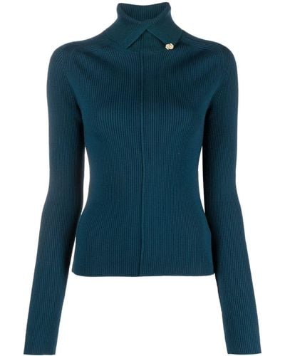 Lanvin リブニット タートルネックセーター - ブルー