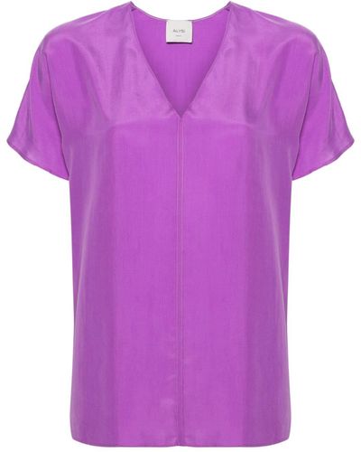 Alysi V-neck Silk T-shirt - Purple