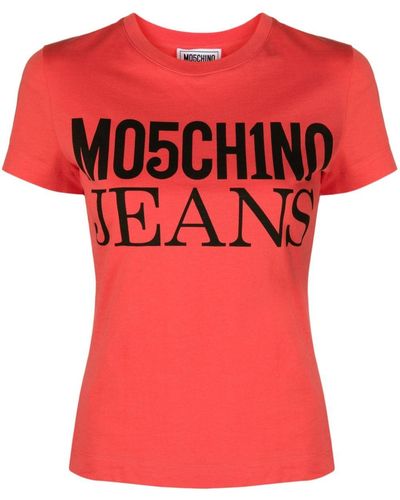 Moschino Jeans Katoenen T-shirt Met Logoprint - Rood