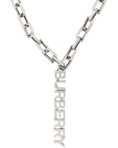 Burberry Logo-detail Palladium-plated Necklace - Metallic