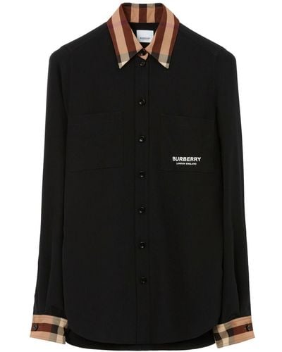 Burberry Vintage-check Logo-print Shirt - Black