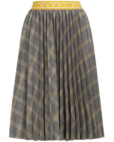 Marni Checked Pleated Midi Skirt - Grey