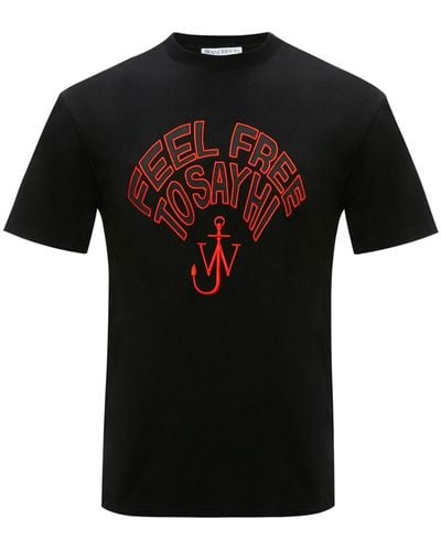JW Anderson T-Shirt mit Slogan-Stickerei - Schwarz