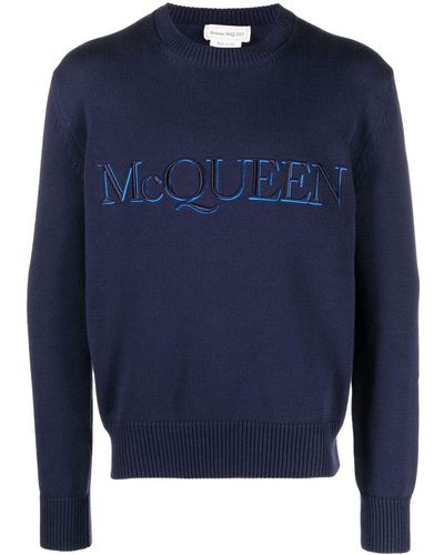 Alexander McQueen Logo Embroidered Sweater - Blue