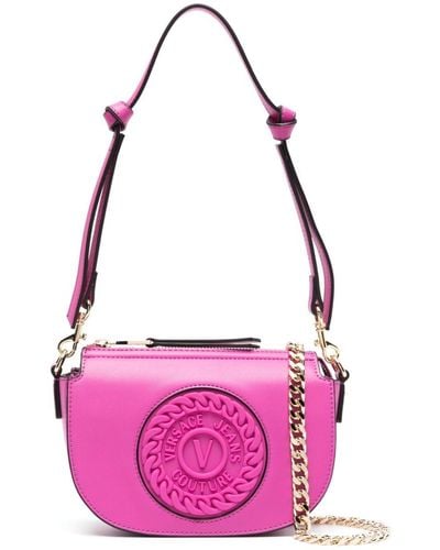 Versace Logo-embossed Chain-link Shoulder Bag - Pink