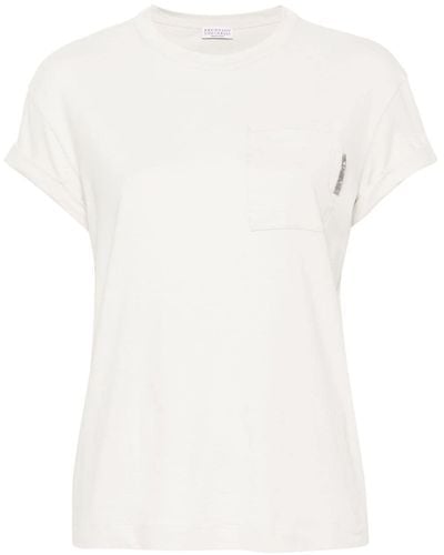 Brunello Cucinelli T-Shirt mit Kristallen - Weiß