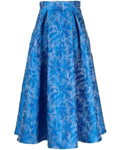 Talbot Runhof Floral Print Ankle-length Skirt - Blue