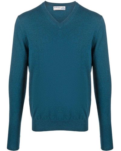 Ballantyne Ribbed-knit V-neck Sweater - Blue